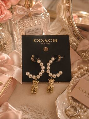 COACH Pearl Teddy Charm Earrings | Feminine Croquette Balletcore